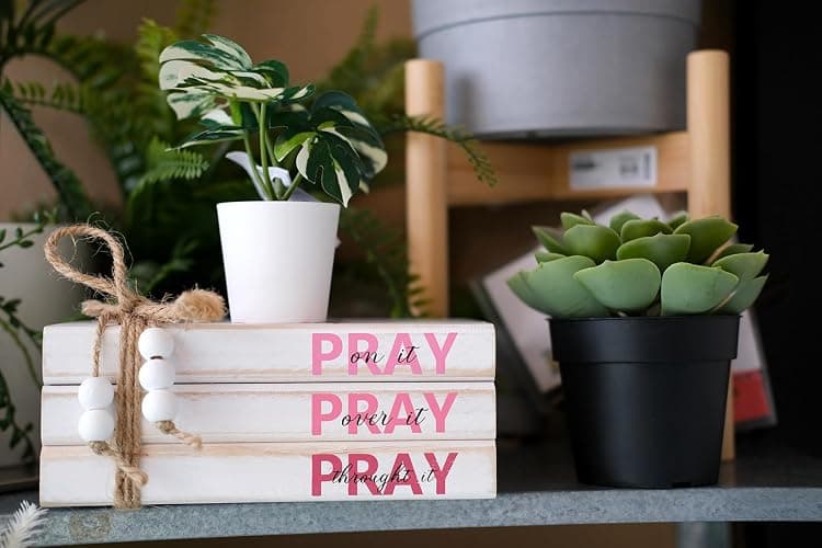 LIVDUCOT Pink Wood Book Stack Pray Christian Home Decor for Women - Wooden Block Sign Table Decoration - Inspiration Prayer Office Decor Religious Gift thumbnail 8