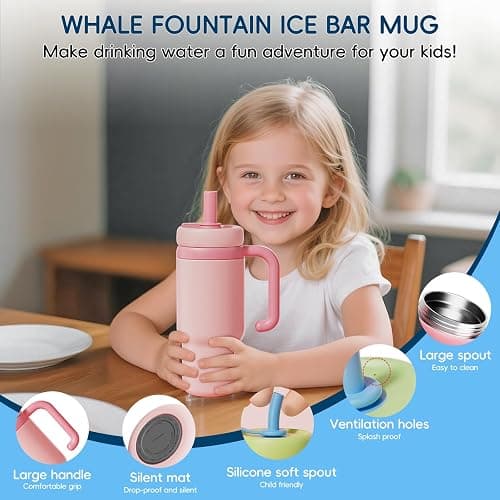 Como bebe Insulated Whale Fountain Sippy Cup, 24 oz 316 food-grade Stainless Leak-Proof Straw,Tumbler with Handle, Fits Car Cup Holders. 2 types lids for Kids, Teens & Adults V3.0 (Green dinosaur) thumbnail 9