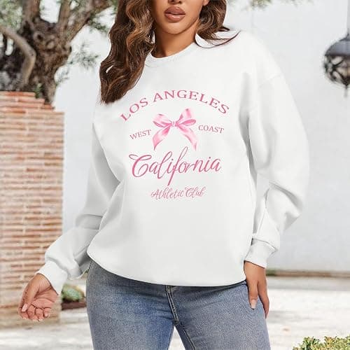 Kelxjia Bow Crewneck Sweatshirt California Los Angeles Sweatshirts for Women Cute Preppy Clothes for Teen Girls Coquette Tops thumbnail 5