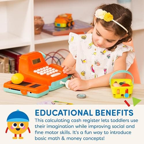 Battat - Interactive Kids Cash Register with Scanner & Sounds - 26-Piece Pretend Play Shopping Set with Light-Up Scanner, Play Money & Card - Educational Toy for Learning & Fun - Ages 3+ thumbnail 5