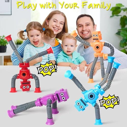 SYSAMA 4 Pcs Telescopic Suction Cup Robot Fidget Toy, Coolest Pop Tubes Sensory Toys for Toddlers, Educational Toys Robot Party Favors for Anxiety Kids for 3-9 Year Old Boys Girls thumbnail 6