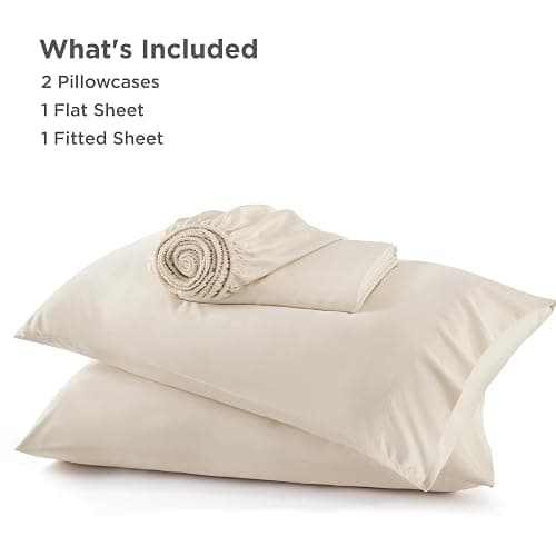 Bedsure Queen Sheet Set, Rayon Derived from Bamboo, Cooling Sheets, PureWoven, Breathable & Soft, Deep Pocket Up to 16", Hotel Luxury Silky Bedding for Hot Sleepers, Light Beige thumbnail 7