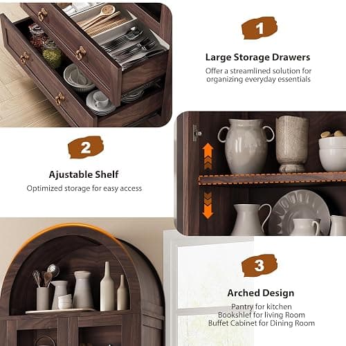 Jocoevol Kitchen Pantry Cabinet Arched Cabinet Bookshelf/Bookcase thumbnail 6