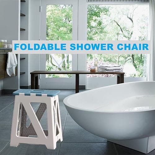 GOYUWEN Foldable Bath Shower Safety Chair Seat Grey, Foldable and Anti-Slip Bench Bathtub Stool for Elderly or Seniors (Foldable ShowerChair 15.7" H Grey, Seat Size 12.4" x 8.3“ thumbnail 3