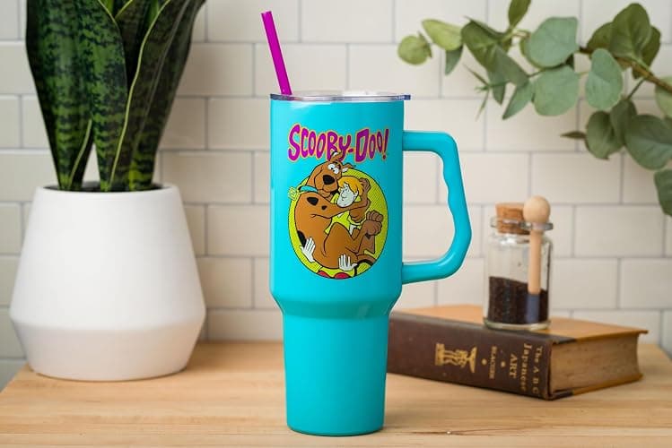 Silver Buffalo Scooby-Doo Featuring Scared Shaggy and Scooby Stainless Steel Tumbler with Handle and Straw, Fits in Standard Cup Holder, 40 Ounces thumbnail 2