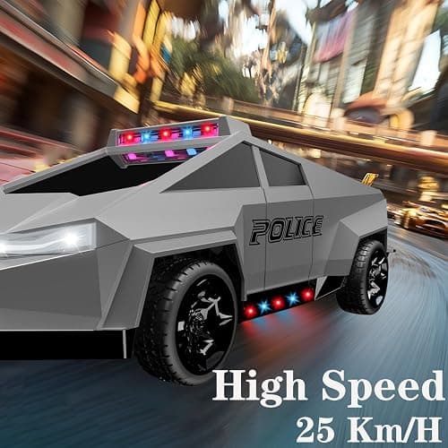 Zappido RC Remote Control Car Cybertruck Toy, Police Car Toy 2.4GHz, LED Lights, 2 Rechargeable Batteries, Ideal Gift for Boys Girls Ages 3+ Years thumbnail 3