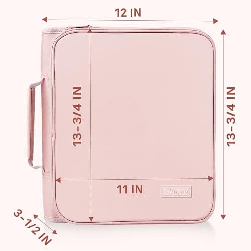 SUNEE Zippered Binder Bag with Handle, 2-Inch 3-Ring O-Ring, 500-Sheet Capacity, Includes Zip Pocket, 5-Tab Expanding File Folder, Multi-Pocket Organizer Binder for Middle School, Pink Lotus thumbnail 2
