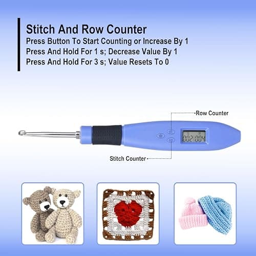Foxyoo Ergonomic Crochet Hook Set, 18 Interchangeable Metal and Plastic Tips 2.0-14.0mm, Light Up Handle with Counter, Travel Case for Knitting, Crafting, Arthritis, Beginners, Enthusiasts thumbnail 6