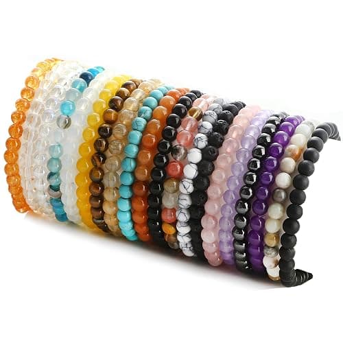 JEWPARK 20Pcs 6mm Gemstones Beaded Stretch Bracelet for Women Crystal Stone Bracelets Round Beads Semi-Precious Stretch Bracelet Set Unisex - Image 1