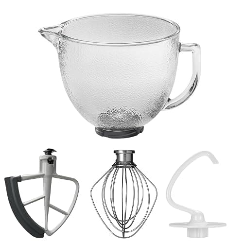 Replacement Glass Mixer Bowl with Lid and Attachments Set, 4.5-5 Qt,Compatible with Kitchenaid Tilt-Head Stand Mixers, Includes Beaters, Dough Hook, Wire Whip (Frosted color) thumbnail 4