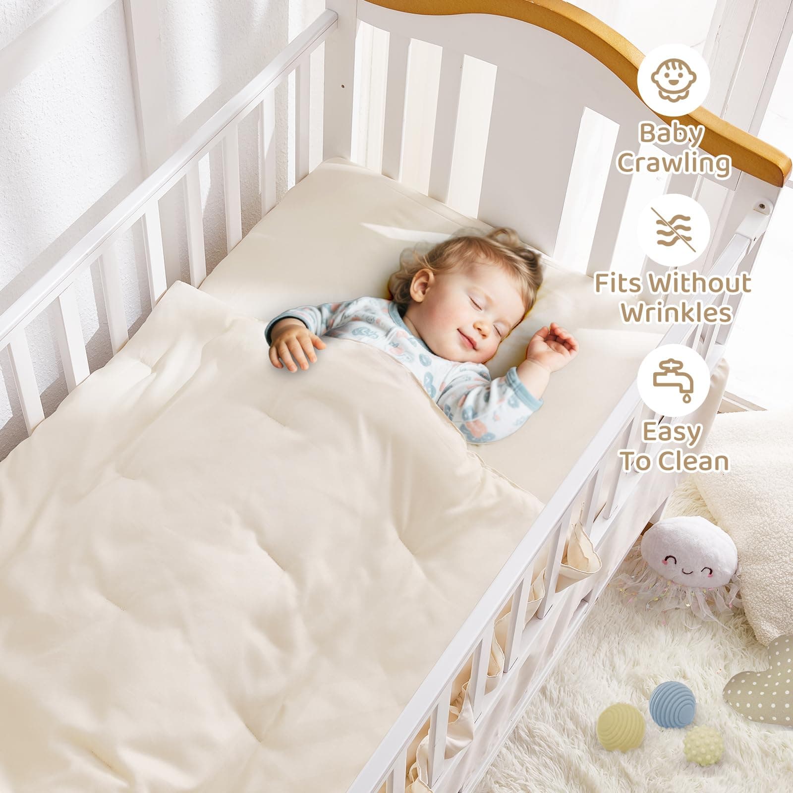 Wowelife - Juego de ropa de cama para cuna, juego de edredón de 3 piezas para niñas, juego de ropa de cama bohemio con volantes incluye edredón para cuna, sábana bajera ajustable para cuna y falda thumbnail 3