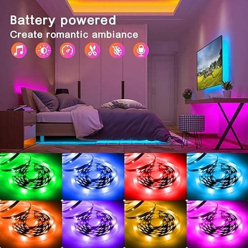 L8star Battery Powered Led Strip Lights, 2x16.4Ft (32.8Ft),Two Sets of Strip Light with 4 AA Battery Box/USB RGB LED Lights, Remote and APP Control thumbnail 6
