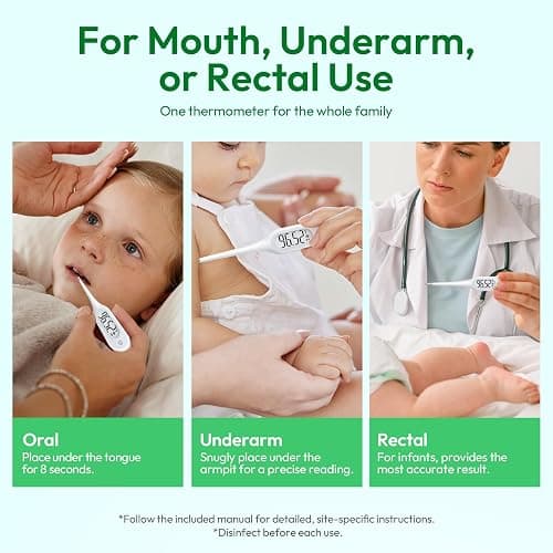 8 Seconds Thermometer for Adults & Kids, Accurate & Safe Baby Thermometer with Fever Alarm and Memory Recall, Oral, Rectal or Underarm Use (White) thumbnail 6