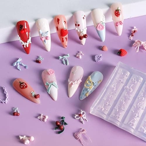 Laza 4pcs Fruit Silicone Nail Art Molds Multiple Cherry Shaped Nail Molds | Reusable Nail Molds for Nail Art,Good Elasticity,3D Nail Mold, Strawberry Bowknot Chain Cherry Molds with Scraper & Pen thumbnail 4