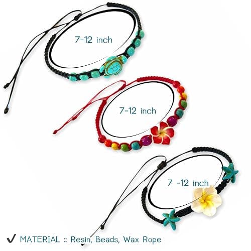 LAVIP Leather Anklet or Bracelet Starfish Turquoise Hawaiian Plumeria Flower Starfish Turquoise Hemp Bracelet thumbnail 5