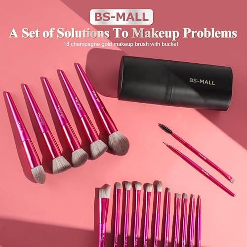 BS-MALL Makeup Brush Set 18 Pcs Premium Synthetic Foundation Powder Concealers Eye shadows Blush Makeup Brushes with black case thumbnail 6