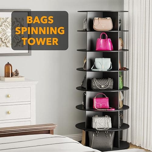 SpaceAid 7 Tier Rotating Shoe Rack Tower, Spinning Shoe Display Lazy Susan, Revolving 360 Shoe Rack Storage Round Carousel, Vertical Handbag Rotate Shoes Closet Organization (7-Tier Black) thumbnail 5