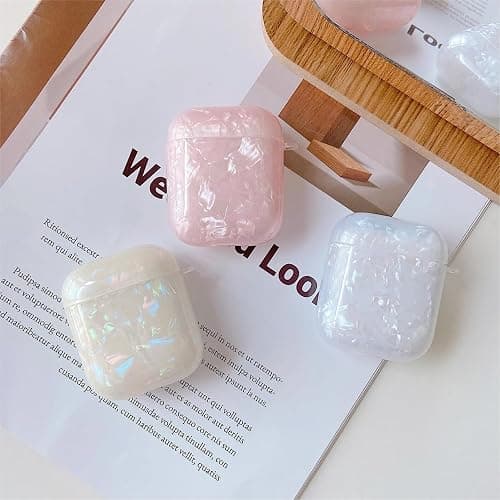 Olytop for Cute Glitter Airpods 2/1 Gen Case with Cleaner Pen,Shell Pattern Airpods 2nd/1st Generation Cover Protective Skin Girl Women with Luxury Pearl Keychain for Apple iPod 2nd/1st Gen - Colorful thumbnail 5