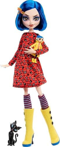 Monster High Skullector Doll, Coraline Collectible in Yellow Raincoat with Dress and Accessories Like Rag Doll, Cat Figure, and Doll Stand thumbnail 5