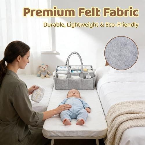 NBOUOU Baby Essentials for Newborn Nappy Caddy Organiser, Baby Nappy Organiser with Long Handles Detachable Compartments, Essentials Nappys Bin, Portable Babys Baskets for Hampers thumbnail 4
