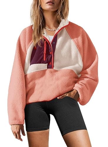 Yanekop Womens Fuzzy Fleece Pullover Sherpa Sweatshirt Long Sleeve Button Down Sweater Winter Fleece Jacket with Pockets - Image 1