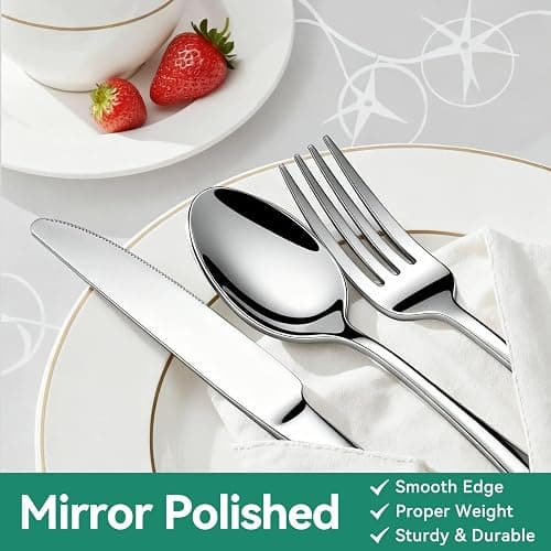 49-Piece Silverware Set with Organizer, Stainless Steel Flatware Utensils Set for 8, Forks and Spoons Silverware Set Cutlery Set with Steak Knives, Dishwasher Safe thumbnail 5