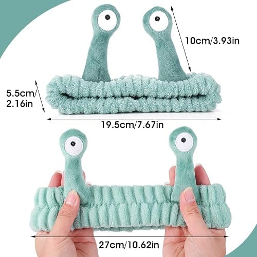 Molain Face Wash Headband, Palm and Snail Spa Hair Bands Makeup Headbands Women Cartoon Cute Coral Fleece Elastic Headband Creative Hair Accessories for Washing Face Shower Sports Beauty Skincare thumbnail 2