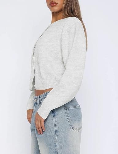 Kistore Cropped Cardigan Sweaters for Women Lightweight Knit Clothes 2026 | Fashion Clothing,Button Up Cardigan,Short Cardigans for Women,Long Sleeve Cardigan,Y2k Outfits for Women,Crew Neck Cardigan thumbnail 4