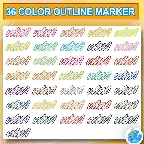 Double Line Super Squiggles Glitter & Metallic Markers, 36 Colors - Self Outline Pens for Doodle Art, Greeting Cards & Crafts thumbnail 2