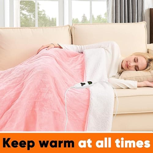 greenoak Heated Blanket Electric Throw 50"X60", Heating Blanket with 10 Heat Levels 8 Hours Auto-Off,Fleece Soft Blanket,Christmas Birthday Gifts for Women Mom, Baby Pink thumbnail 4