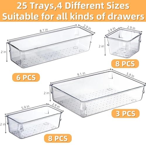 Poerlve Drawer Organizer, Makeup Organizer, Desk Drawer Organizer, Acrylic Storage Bins for Makeup, Skincare, Jewelry, Office Supplies Used in Vanity, Kitchen, Bedroom, Bathroom, Office - 25pcs thumbnail 3