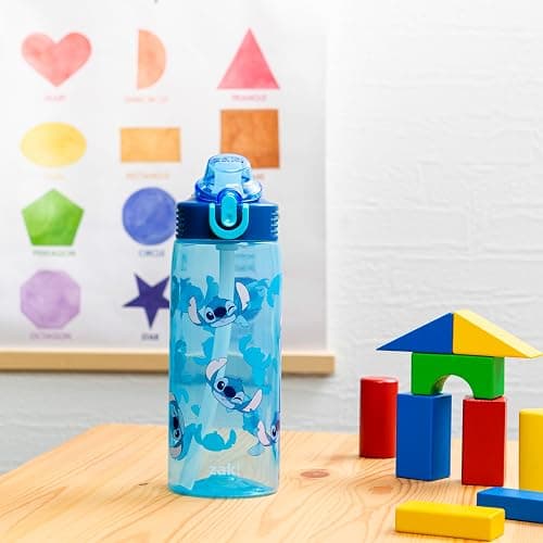 Zak Designs Disney Sage Water Bottle For School or Travel, 25oz Durable Plastic Water Bottle With Straw, Handle, and Leak-Proof, Pop-Up Spout Cover (Stitch) thumbnail 2