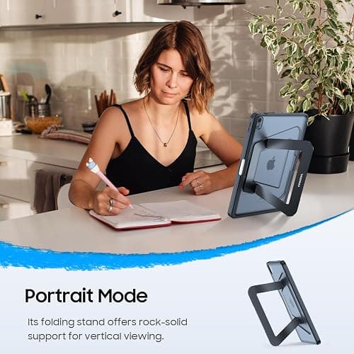Fintie Shockproof Case for iPad Air 11-inch M3 (2025) / M2 (2024), iPad Air 5th (2022) / 4th Generation (2020) 10.9 Inch - Slim Frosted Hard Cover with Multi-Angle Kickstand & Pencil Holder, Black thumbnail 4