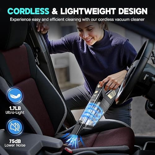 CKIKH Handheld Vacuum Cordless, 15000PA Strong Suction Hand Held Car Vacuum Cleaner Portable with Multi-Nozzles & Washable Filter, Lightweight Rechargeable Vacuum Cleaner for Home, Car, Office, Pets thumbnail 7