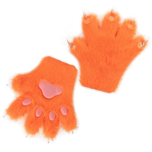 HAOAN Furry Fur Cat Wolf Fox Dog Fluffy Animal Paws Claws Gloves Mittens Hands Costume Cosplay Halloween Christmas for Kids - Image 1