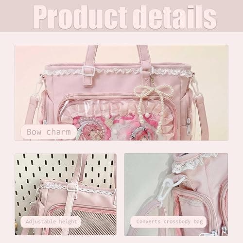JIABAOZ Ita Bag Umhängetasche Damen, Pin Display Tasche mit Einsatz und Transparentem Sichtfenster, Kawaii Y2K Schultertasche mit Rüschen und Reißverschluss, Anime Messenger Bag thumbnail 3