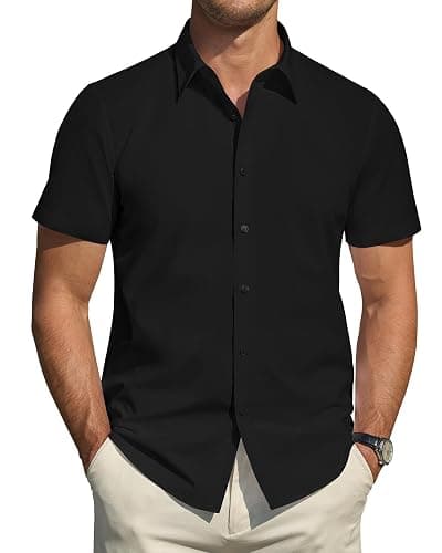 J.VER Men's Short Sleeve Dress Shirts Stretch Stain Shield Casual Button Down Shirts Solid Formal Shirt - Image 1