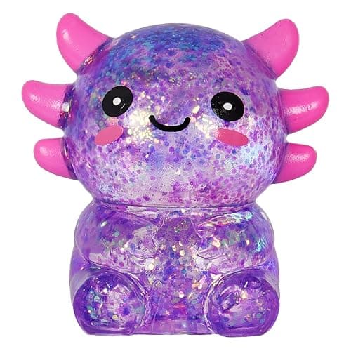Djyxoglyn Axolotl Squishy Stress Relief Toy – Glitter Fidget Toy Cute Squeeze Toy for Kids & Adults, Sensory Anxiety Relief Squishy Toy, Party Favor Desk Fidget (Purple Sitting Style) thumbnail 8