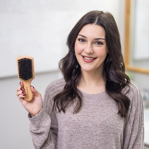 GranNaturals Soft Boar Bristle Slick Back Hair Brush - Hairbrush for Smoothing, Fades, Beards, 360 Waves to Style, Polish, & Lay Down Hair to Create a Sleek Ponytail Bun Hairstyle for Women & Men thumbnail 7