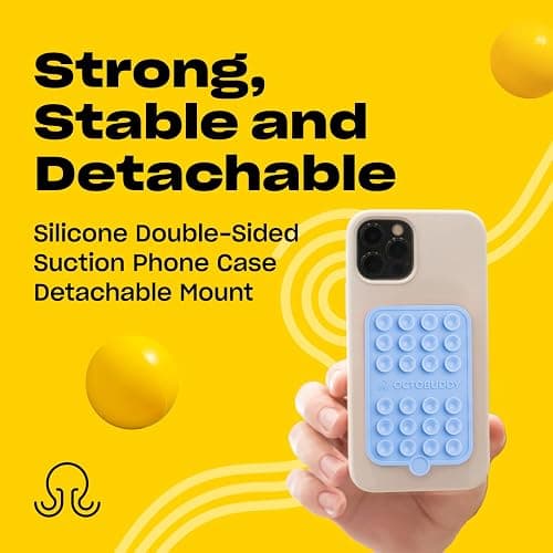 OCTOBUDDY Double - Silicone Double-Sided Suction Phone Case Detachable Mount - Hands-Free, Strong Grip Holder for Selfies & Videos - iPhone & Android Compatible - 2.5″ x 3.75″, Baby Blue Jay thumbnail 2