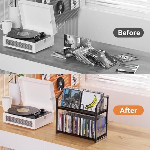 PAPAGIFTREE 2-Tier CD Holder, CD Storage Shelf for Display, CD Organizer with Dispay Top Shelf, Premium CD Rack for Home & Office, Holds Up to 60 Standard, Ideal for Music Enthusiasts (Brown) thumbnail 5