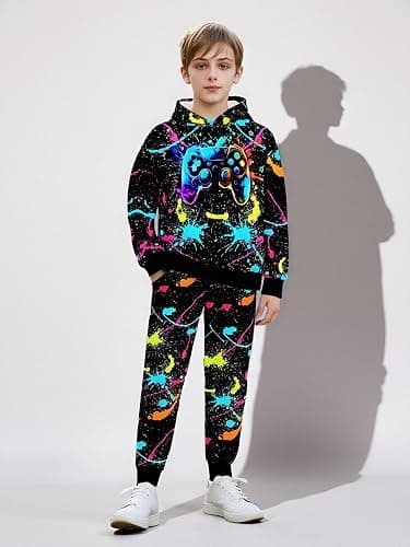 Latnnut Boy 2 Pcs Clothes Cool 3D Printing Long Sleeve Hoodie & Sweatpants Outfit for 5-12 Years thumbnail 6