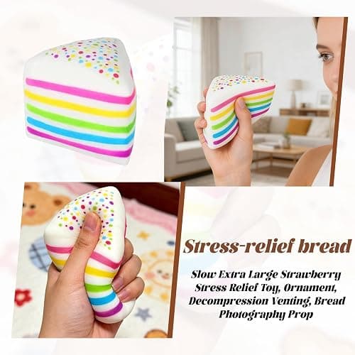 Rainbow Cake Squishies,2026 Jumbo Slow Rising Fidget Squeeze,Soft Relief Squishy Stress,Squeeze Ball Sensory for Anxiety Stress Party Favors Colorful Squishy (Rainbow) thumbnail 7