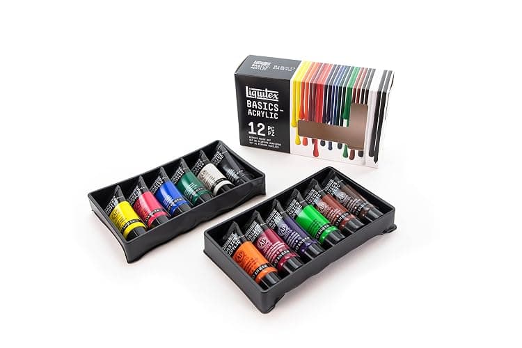 Liquitex BASICS Acrylic Paint Set, 12 x 22ml (0.74-oz) Tube Paint Set | Medium Viscosity, Satin Finish, Lightfast, Fine Art Pigments, Range of Opacities, Easy Blending - Image 1