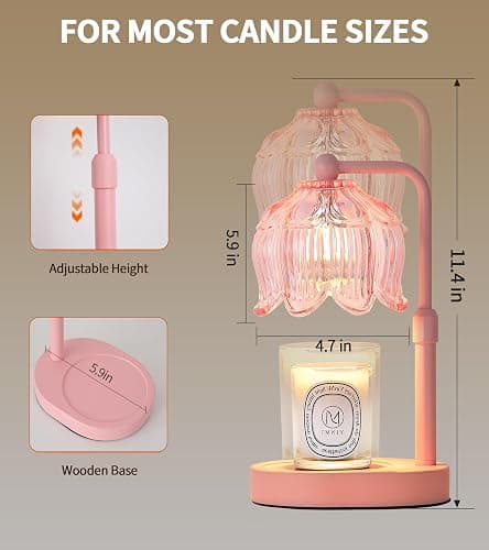 MEIXISUE Pink Flower Candle Warmer Lamp with Timer Dimmer, Adjustable Height No Flame Wax Warmer for Jar Candles, Ideal Gifts for Mom Women, ‌Housewarming New Home Bedroom Decor with 2 Bulbs thumbnail 2
