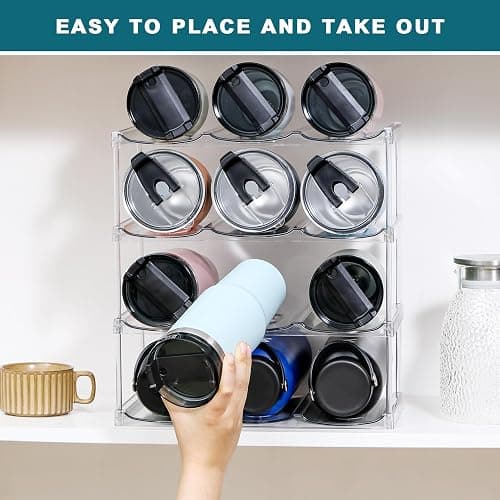 LARGER Compartment - Stackable Water Bottle Organizer Holder - for Stanley & Others' Large Tumbler - Clear Wine Rack, Cup Bottle Holder for Cabinet Home Countertop Fridge Pantry Shelf, 4 Tier Hold 12 thumbnail 7