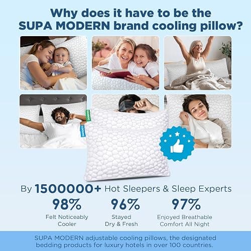 SUPA MODERN Cooling Pillows Queen Size Set of 2, Shredded Memory Foam Pillows for Sleeping 2 Pack, Adjustable Firm Bed Pillow for Side Back Stomach Sleepers, Cool Luxury Gel Pillow for Neck Support thumbnail 9