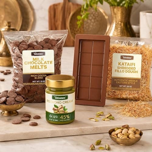 Dubai Chocolate Bar Kit - DIY Pistachio Chocolate Making Set with Kataifi, Pistachio Cream, Milk Chocolate Melts & Mold - Viral Middle Eastern Dessert Kit Gift Box (Makes 2 Bars) thumbnail 3