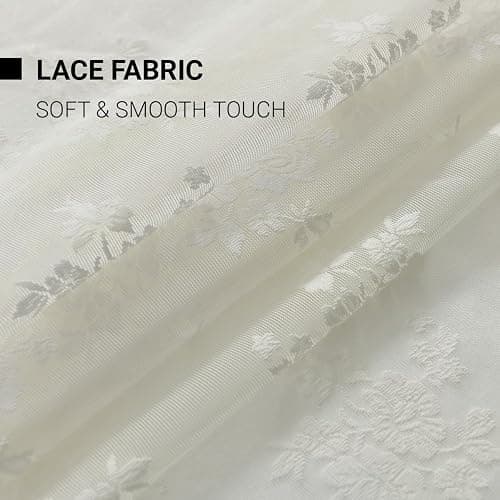 Kotile Ivory Lace Curtains 84 Inches Long - Vintage Embroidered Floral Sheer Lace Curtains for Living Room, Scalloped Privacy Sheer Curtain for Windows, 52 x 84 Inch, 2 Panels, Ivory thumbnail 7
