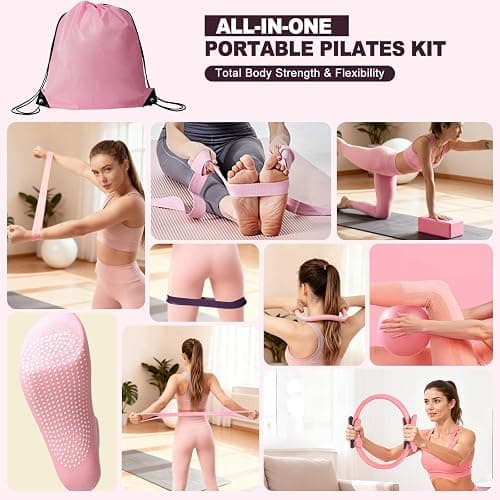 Pilates Kit, Home Pilates Workout Kit for Women, Pilates Equipment with Pilates Ring and Ball, Yoga Block & 5 Resistance Bands, Ankle Weights, Sliders & Grip Socks, Workout Guide Included thumbnail 2